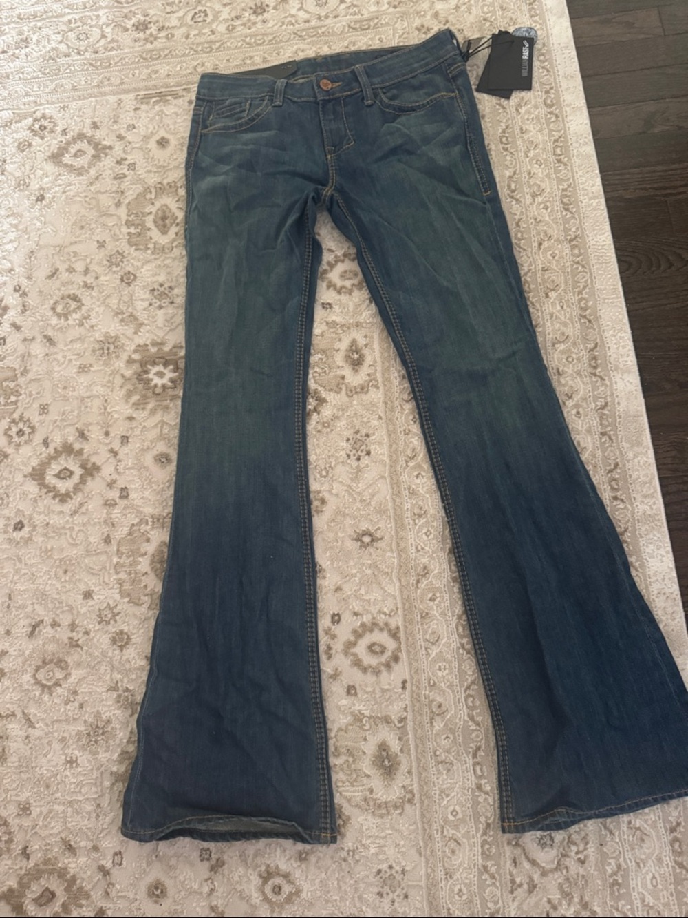 low rise William Rast Dark Blue Flare Jeans depop